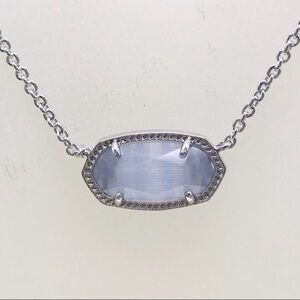 Kendra Scott Elisa Slate Cat's Eye glass Pendant Rhodium Plated Necklace - EUC
